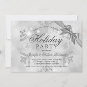 Silver Glitzer & Ribbon | Weihnachtsfeiertag Einladung (Vorderseite)