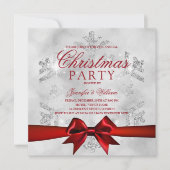 Silver Glitzer & Ribbon | Weihnachtsfeiertag Einladung (Vorderseite)