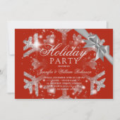 Silver Glitzer & Ribbon | Xmas Holiday Red Einladung (Vorderseite)