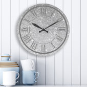 Silver Glitzer Roman Numeral Sparkle Girly Große Wanduhr