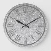 Silver Glitzer Roman Numeral Sparkle Girly Große Wanduhr (Vorderseite)