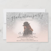 Silver Glitzer Rosa Chic Foto Abschluss Einladung (Vorderseite)