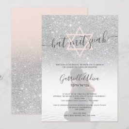 Silver Glitzer Rosa Fledermaus Mitzvah Foto Einladung