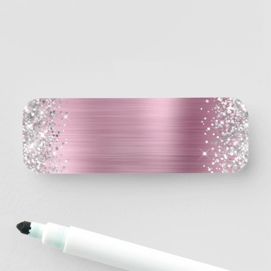 Silver Glitzer Rosa Foil Blank Namensschild (Beispiel)