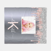 Silver Glitzer Rosa Foto Monogramm Funkeln Fleecedecke (Vorderseite (Horizontal))