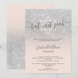 Silver Glitzer Rosa Mieder Mitzvah Einladung