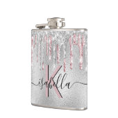 Silver Glitzer Rosa Monogramm Funkelschrift Flachmann (Links)