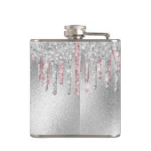 Silver Glitzer Rosa Monogramm Funkelschrift Flachmann (Rückseite)