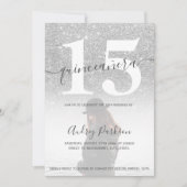 Silver Glitzer Rosa Quinceanera Foto Einladung (Vorderseite)