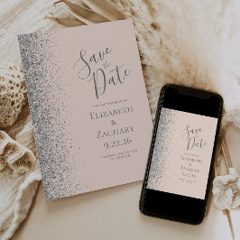 Silver Glitzer Rosa Save the Date Ankündigung