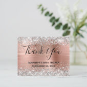 Silver Glitzer Rose Gold Baby Dusche Vielen Dank Postkarte (Stehend Vorderseite)