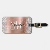 Silver Glitzer Rose Gold Curry Monogramm Gepäckanhänger (Vorderseite horizontal)
