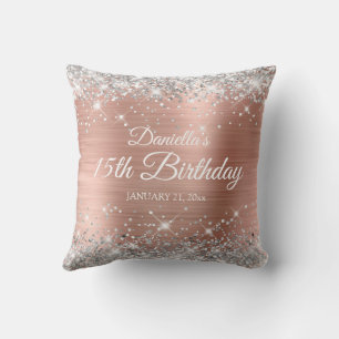 Silver Glitzer Rose Gold Foil 15. Geburtstag Kissen