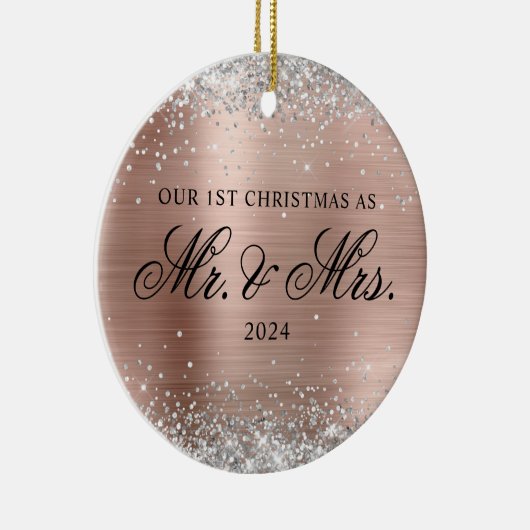 Silver Glitzer Rose Gold Foil 1. Weihnachtsfest Fo Keramik Ornament (Rechts)