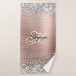 Silver Glitzer Rose Gold Foil Extravagant Monogram Badehandtuch