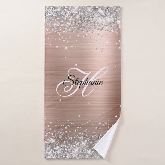 Silver Glitzer Rose Gold Foil Extravagant Monogram Badehandtuch (Badehandtuch)