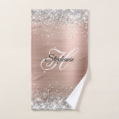Silver Glitzer Rose Gold Foil Extravagant Monogram Badhandtuch Set (Handtuch)