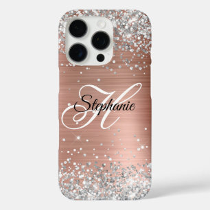 Silver Glitzer Rose Gold Foil Extravagant Monogram iPhone 16 Pro Hülle
