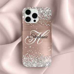 Silver Glitzer Rose Gold Foil Extravagant Monogram iPhone 16 Pro Max Hülle