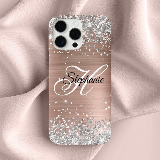 Silver Glitzer Rose Gold Foil Extravagant Monogram Case-Mate iPhone Hülle