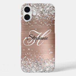 Silver Glitzer Rose Gold Foil Extravagant Monogram iPhone 16 Plus Hülle