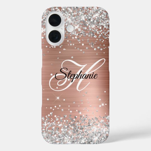 Silver Glitzer Rose Gold Foil Extravagant Monogram Case-Mate iPhone Hülle (Rückseite)