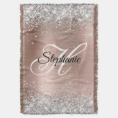 Silver Glitzer Rose Gold Foil Extravagant Monogram Decke (Vorderseite Vertikal)