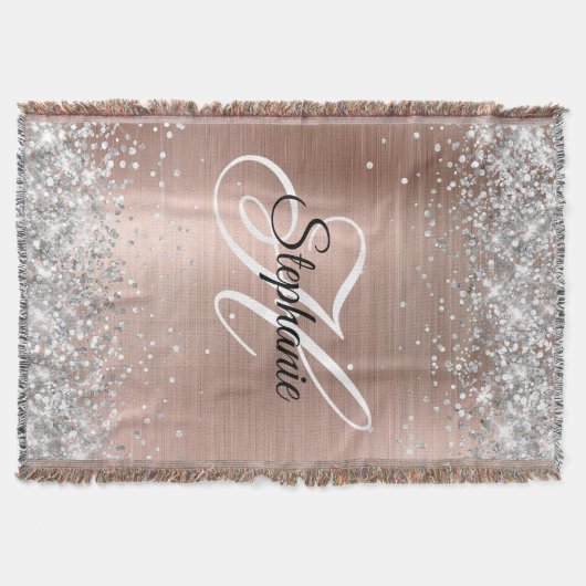 Silver Glitzer Rose Gold Foil Extravagant Monogram Decke (Vorderseite)