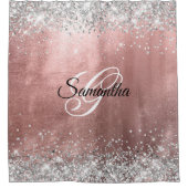 Silver Glitzer Rose Gold Foil Extravagant Monogram Duschvorhang (Vorderseite)