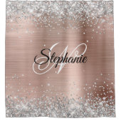 Silver Glitzer Rose Gold Foil Extravagant Monogram Duschvorhang (Vorderseite)
