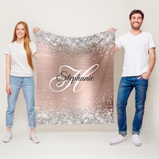 Silver Glitzer Rose Gold Foil Extravagant Monogram Fleecedecke (Beispiel)