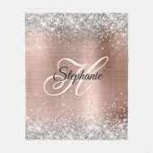 Silver Glitzer Rose Gold Foil Extravagant Monogram Fleecedecke (Vorderseite)