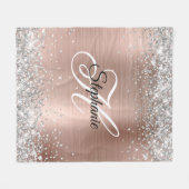 Silver Glitzer Rose Gold Foil Extravagant Monogram Fleecedecke (Vorderseite (Horizontal))