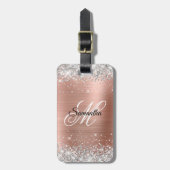 Silver Glitzer Rose Gold Foil Extravagant Monogram Gepäckanhänger (Vorderseite vertikal)