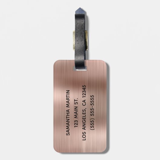 Silver Glitzer Rose Gold Foil Extravagant Monogram Gepäckanhänger (Rückseite vertikal)