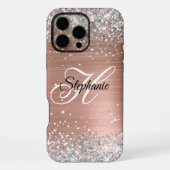 Silver Glitzer Rose Gold Foil Extravagant Monogram iPhone Hülle (Rückseite)