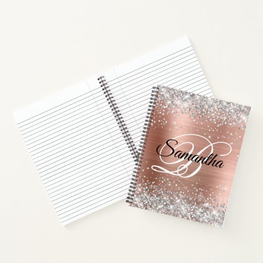 Silver Glitzer Rose Gold Foil Extravagant Monogram Notizblock (Innenseite)