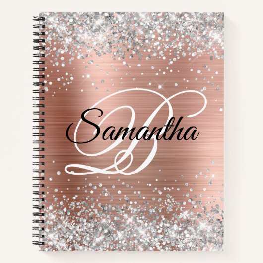 Silver Glitzer Rose Gold Foil Extravagant Monogram Notizblock (Vorderseite)