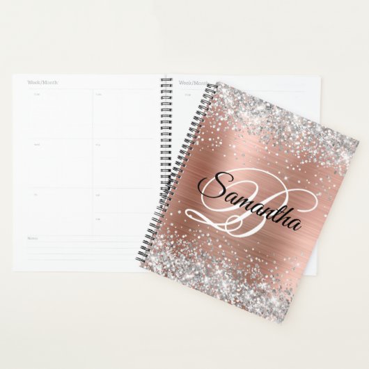 Silver Glitzer Rose Gold Foil Extravagant Monogram Planer (Anzeige)
