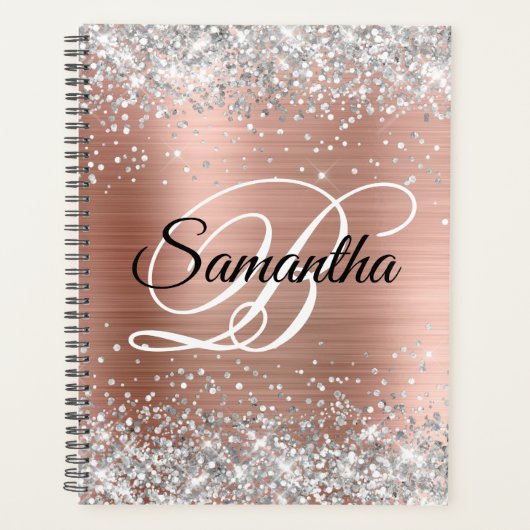 Silver Glitzer Rose Gold Foil Extravagant Monogram Planer (Vorderseite)