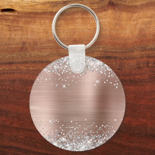 Silver Glitzer Rose Gold Foil Extravagant Monogram Schlüsselanhänger (Rückseite)