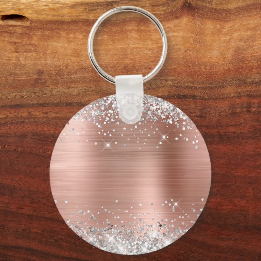 Silver Glitzer Rose Gold Foil Extravagant Monogram Schlüsselanhänger (Rückseite)