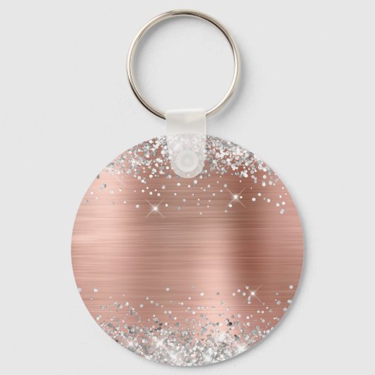 Silver Glitzer Rose Gold Foil Extravagant Monogram Schlüsselanhänger (Rückseite)