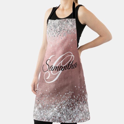 Silver Glitzer Rose Gold Foil Extravagant Monogram Schürze (InSitu)