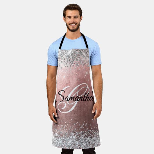 Silver Glitzer Rose Gold Foil Extravagant Monogram Schürze (Getragen)