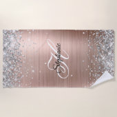 Silver Glitzer Rose Gold Foil Extravagant Monogram Strandtuch (Vorderseite)