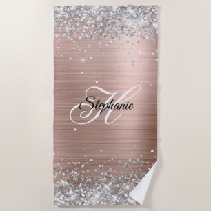 Silver Glitzer Rose Gold Foil Extravagant Monogram Strandtuch