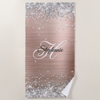 Silver Glitzer Rose Gold Foil Extravagant Monogram Strandtuch