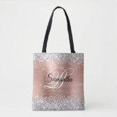 Silver Glitzer Rose Gold Foil Extravagant Monogram Tasche (Vorderseite)