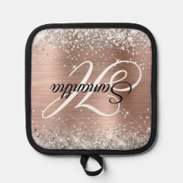 Silver Glitzer Rose Gold Foil Extravagant Monogram Topflappen